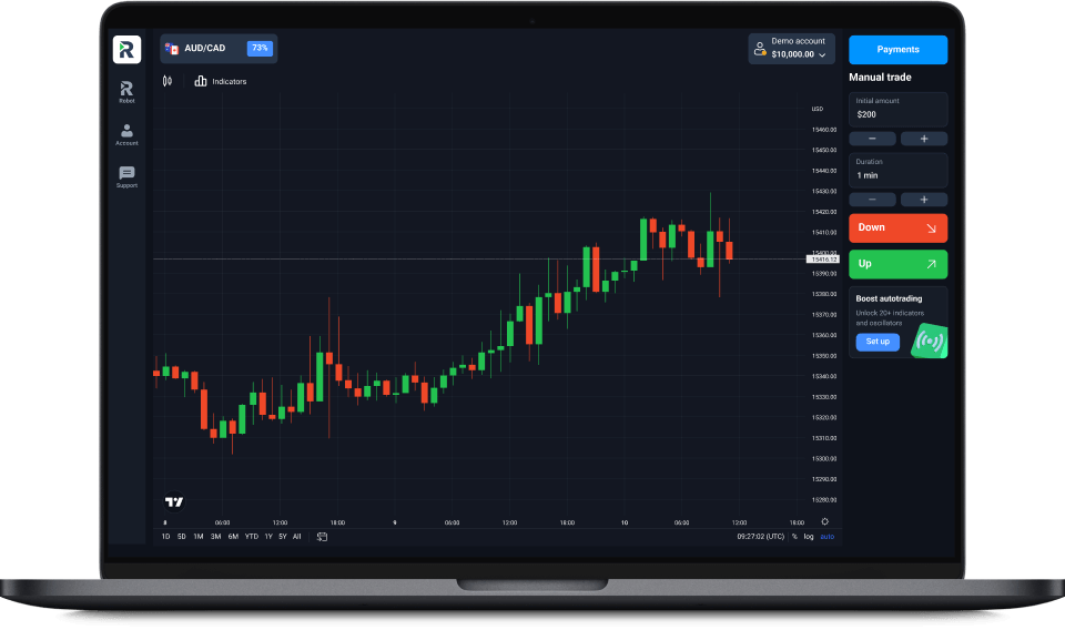 Open laptop with trading platform on screen